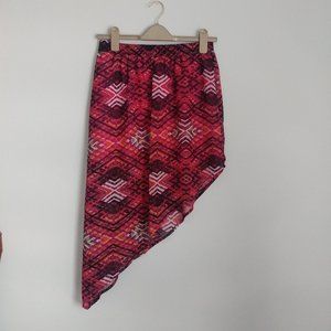 Women's Beachy Summer Skirt Asymmetrical Light Flowy Geo Pattern Size Small
